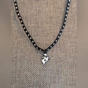 Ghost Pendant Black and White Choker Necklace On Suede Leather With Small Studs